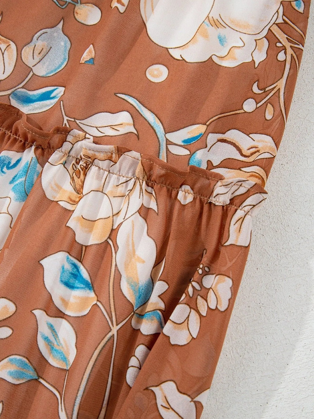 Women's Smocked Printed Tiered Long-Sleeve Dress