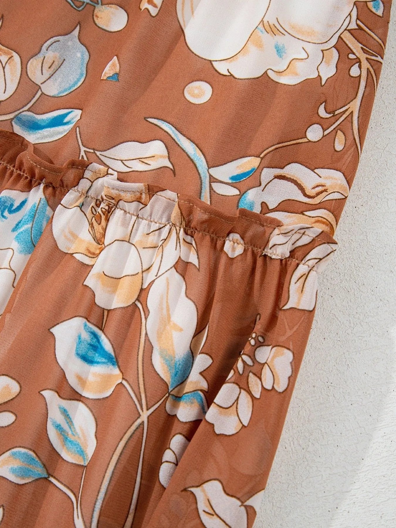 Women's Smocked Printed Tiered Long-Sleeve Dress
