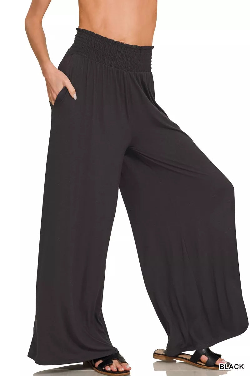 Women's Smocked-Waist Palazzo Pants