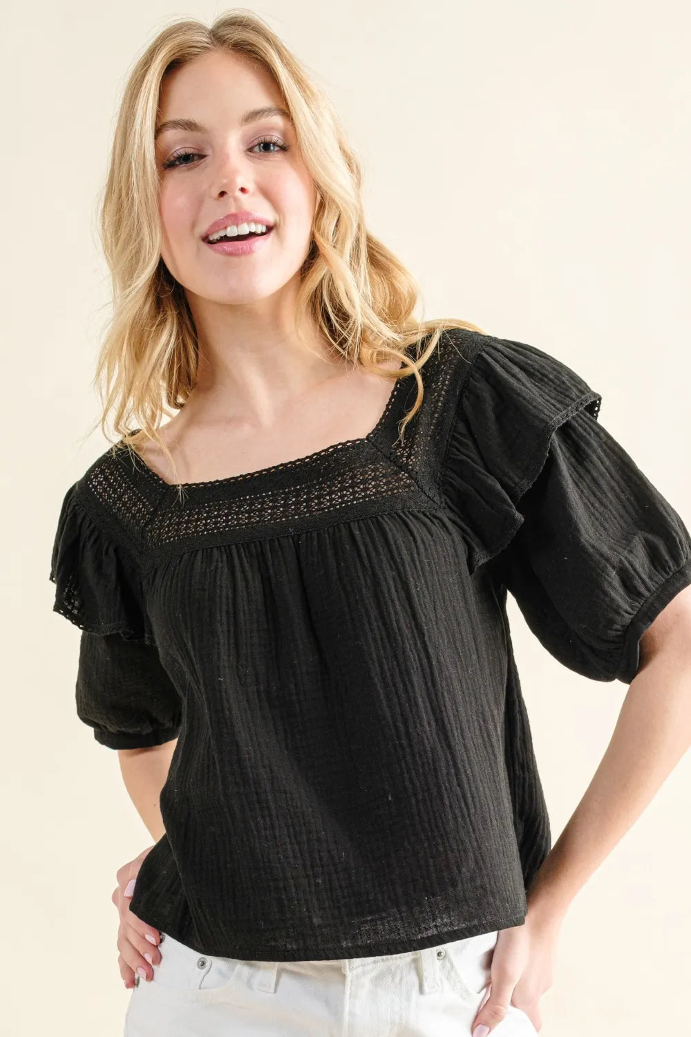 Women's Square-Neck Ruffle Blouse