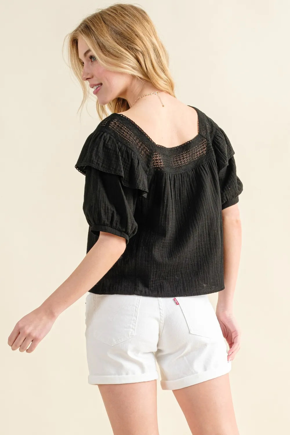 Women's Square-Neck Ruffle Blouse