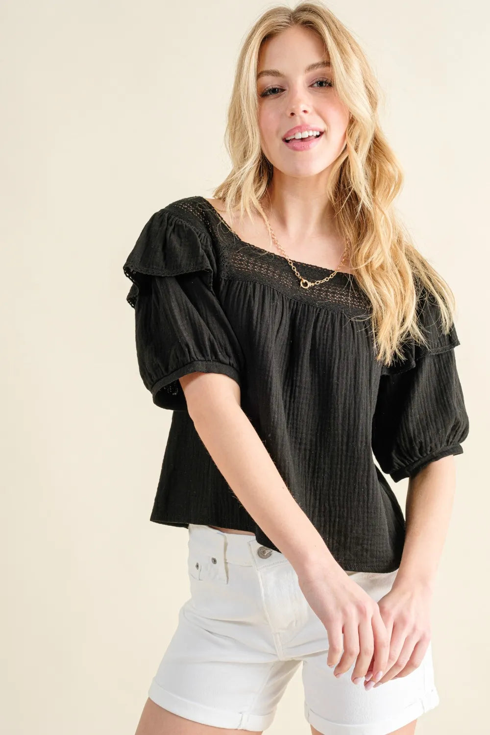 Women's Square-Neck Ruffle Blouse