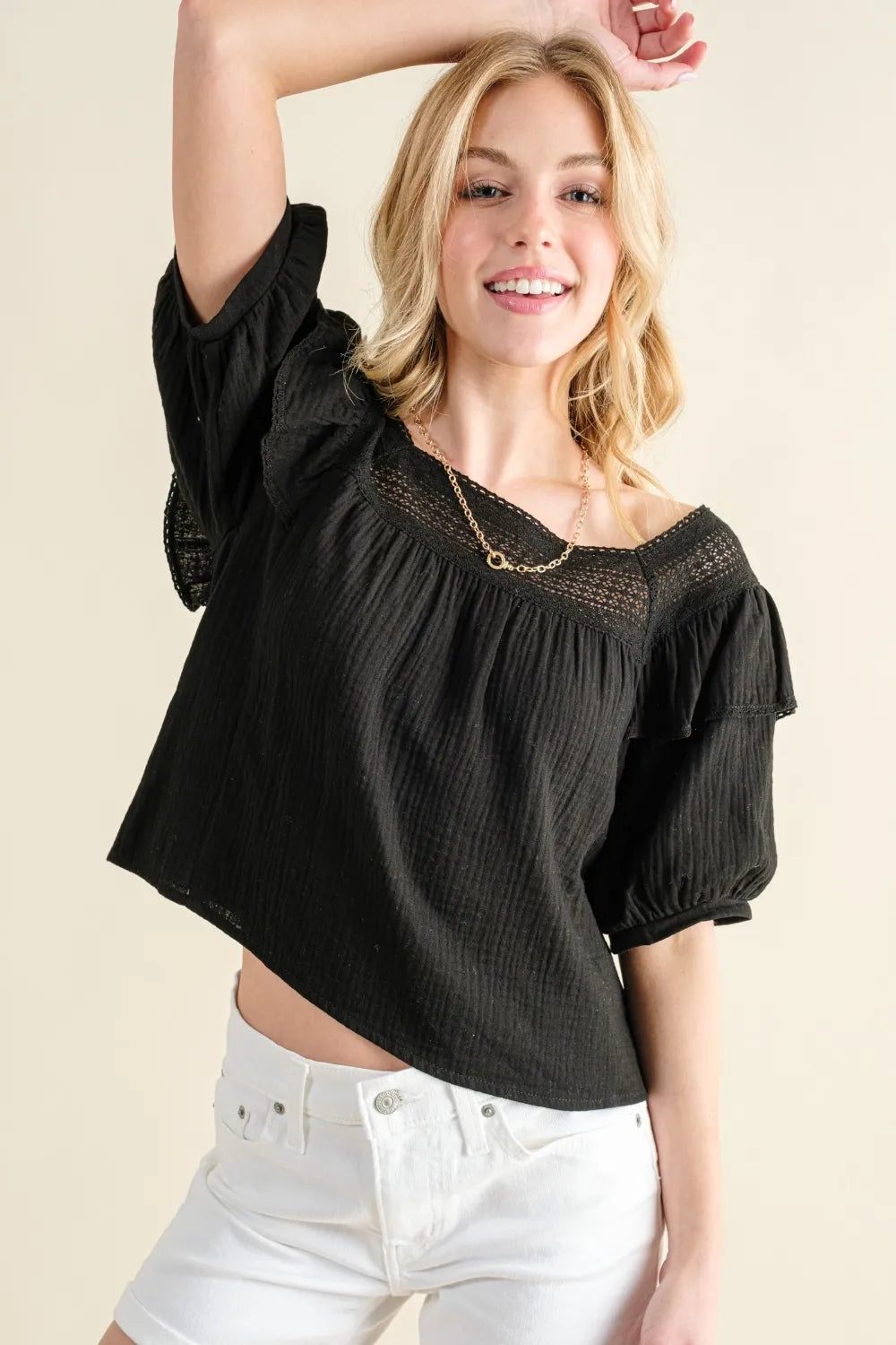 Women's Square-Neck Ruffle Blouse