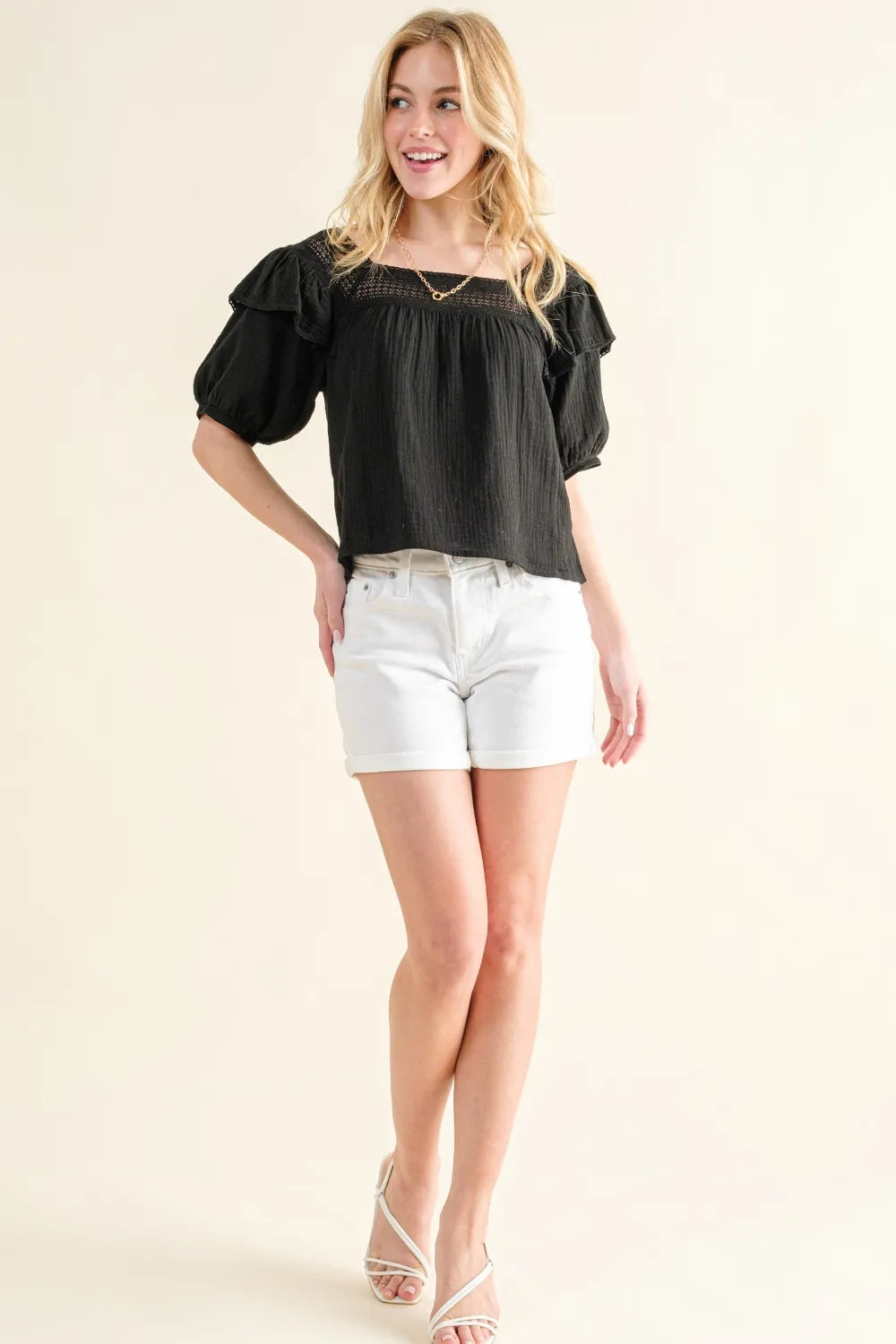 Women's Square-Neck Ruffle Blouse