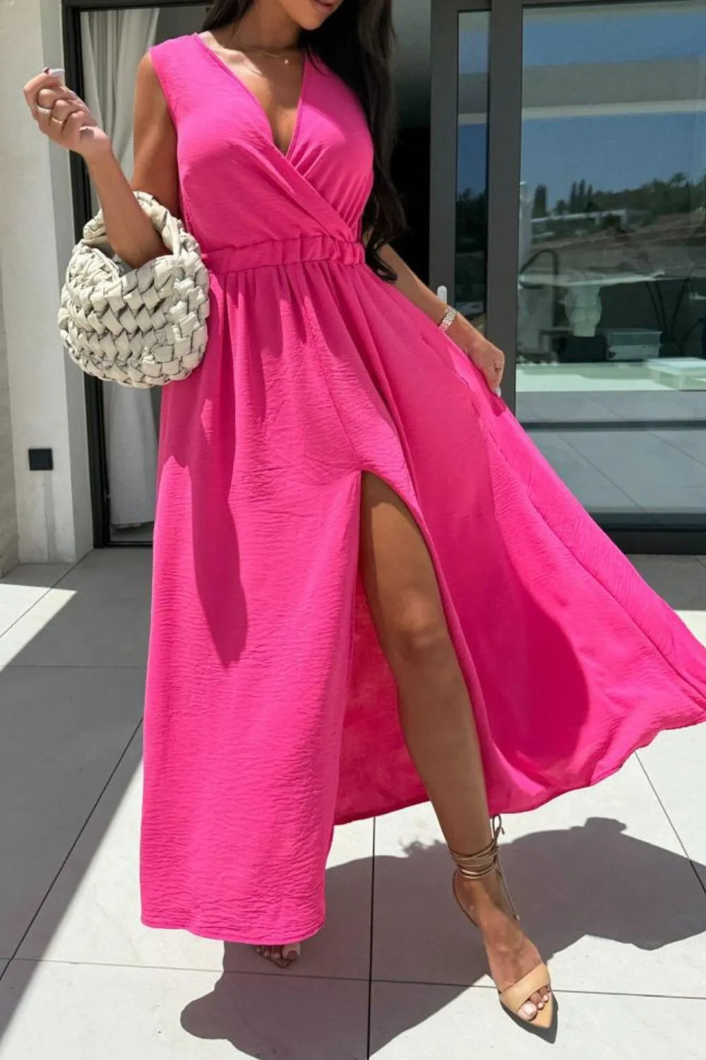 Women's Surplice Slit Maxi Dress