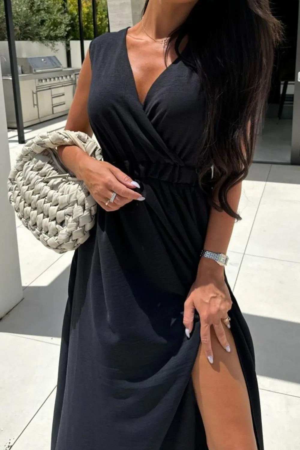 Women's Surplice Slit Maxi Dress