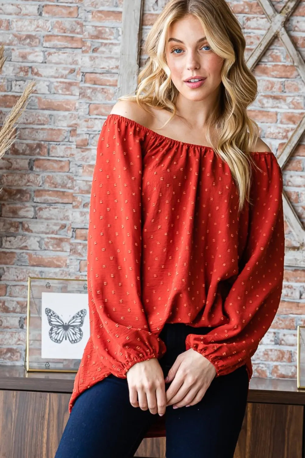 Women's Swiss Dot Off-Shoulder Top
