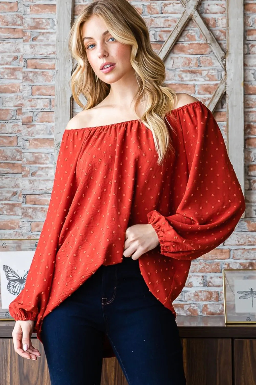 Women's Swiss Dot Off-Shoulder Top