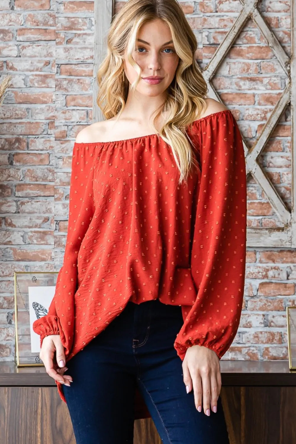 Women's Swiss Dot Off-Shoulder Top