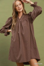 Women's Textured Puff-Sleeve Mini Dress