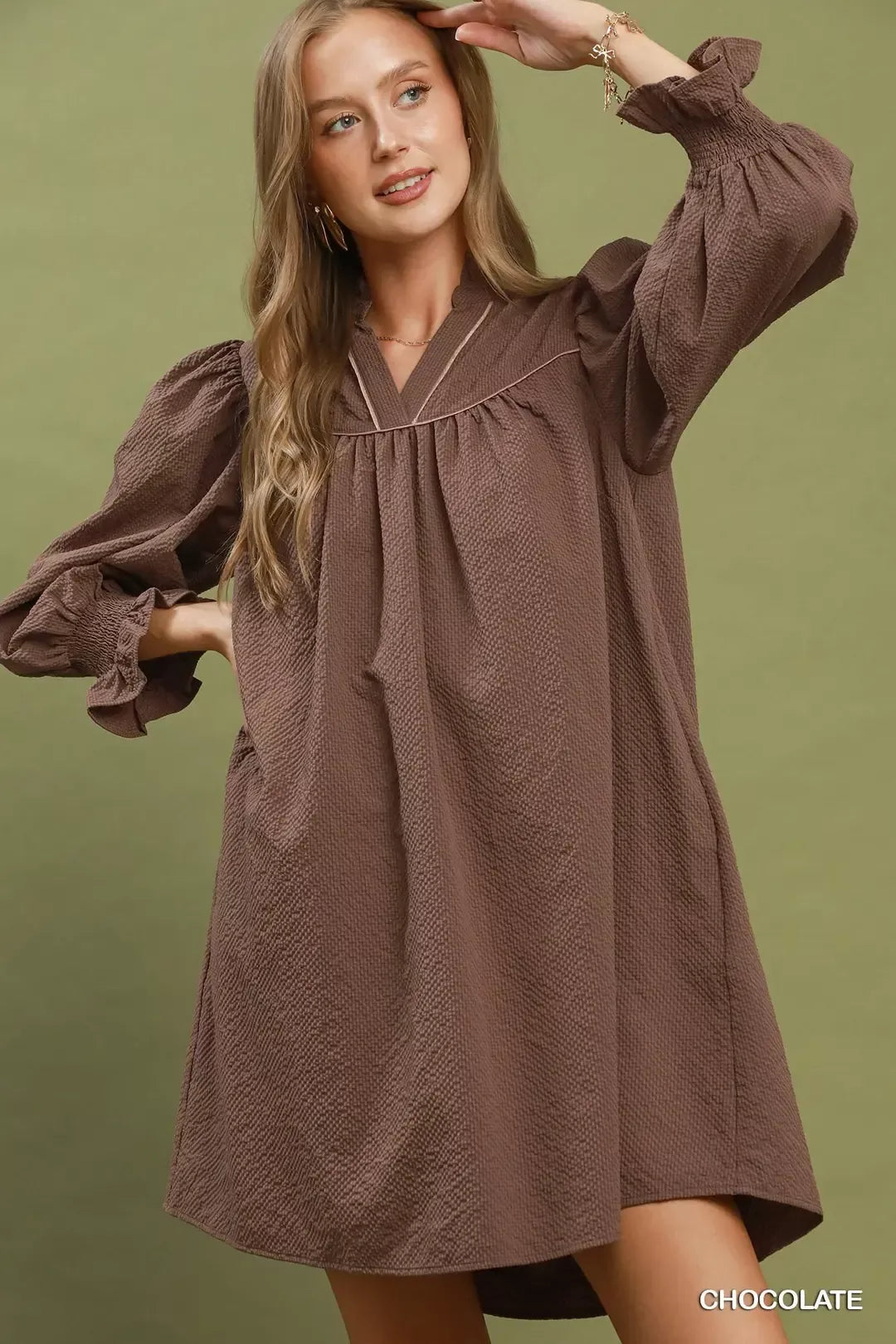 Women's Textured Puff-Sleeve Mini Dress