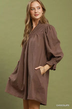 Women's Textured Puff-Sleeve Mini Dress