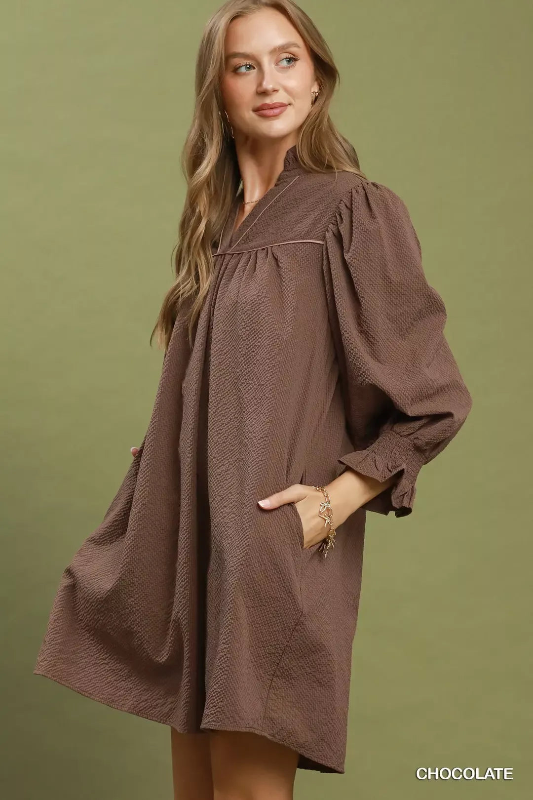 Women's Textured Puff-Sleeve Mini Dress