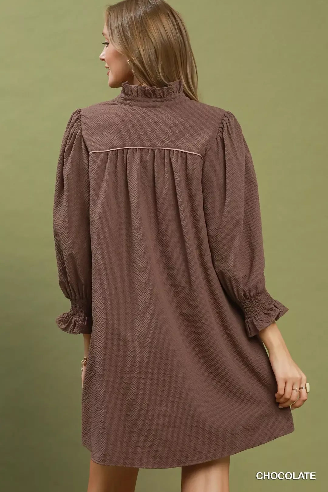 Women's Textured Puff-Sleeve Mini Dress