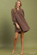 Women's Textured Puff-Sleeve Mini Dress