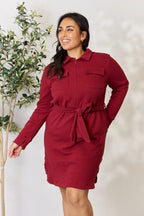 Women's Tie-Front Half-Zip Shirt Dress