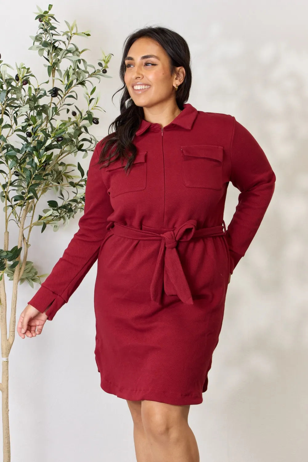 Women's Tie-Front Half-Zip Shirt Dress