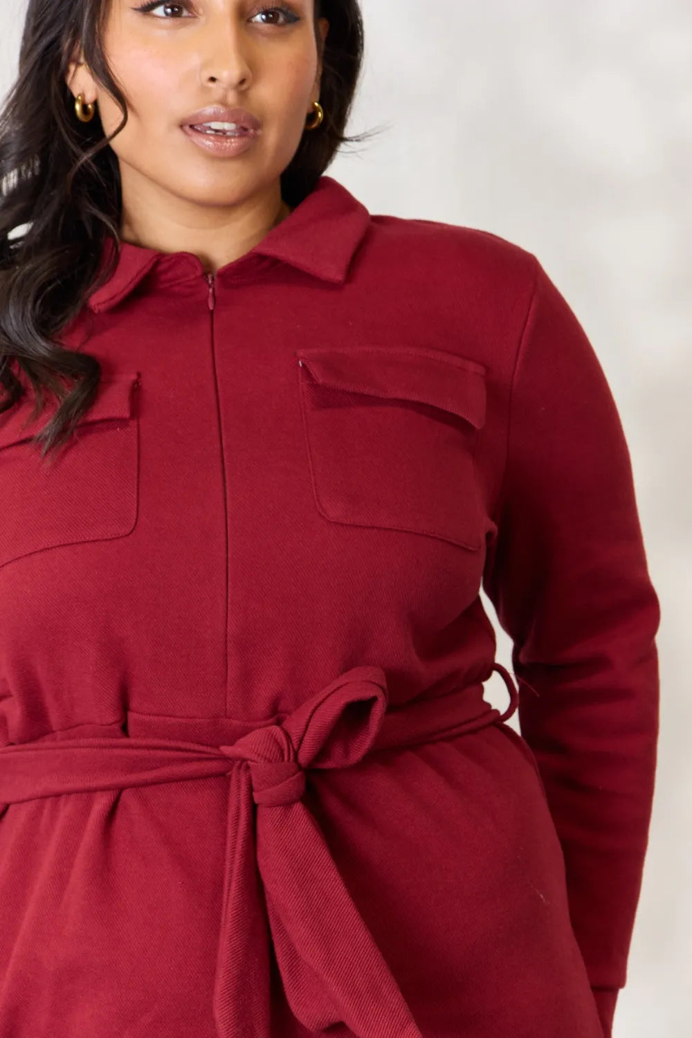 Women's Tie-Front Half-Zip Shirt Dress