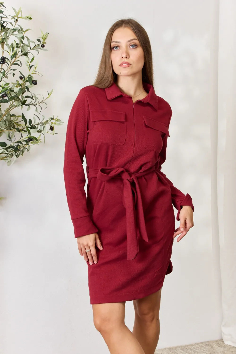 Women's Tie-Front Half-Zip Shirt Dress