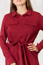 Women's Tie-Front Half-Zip Shirt Dress