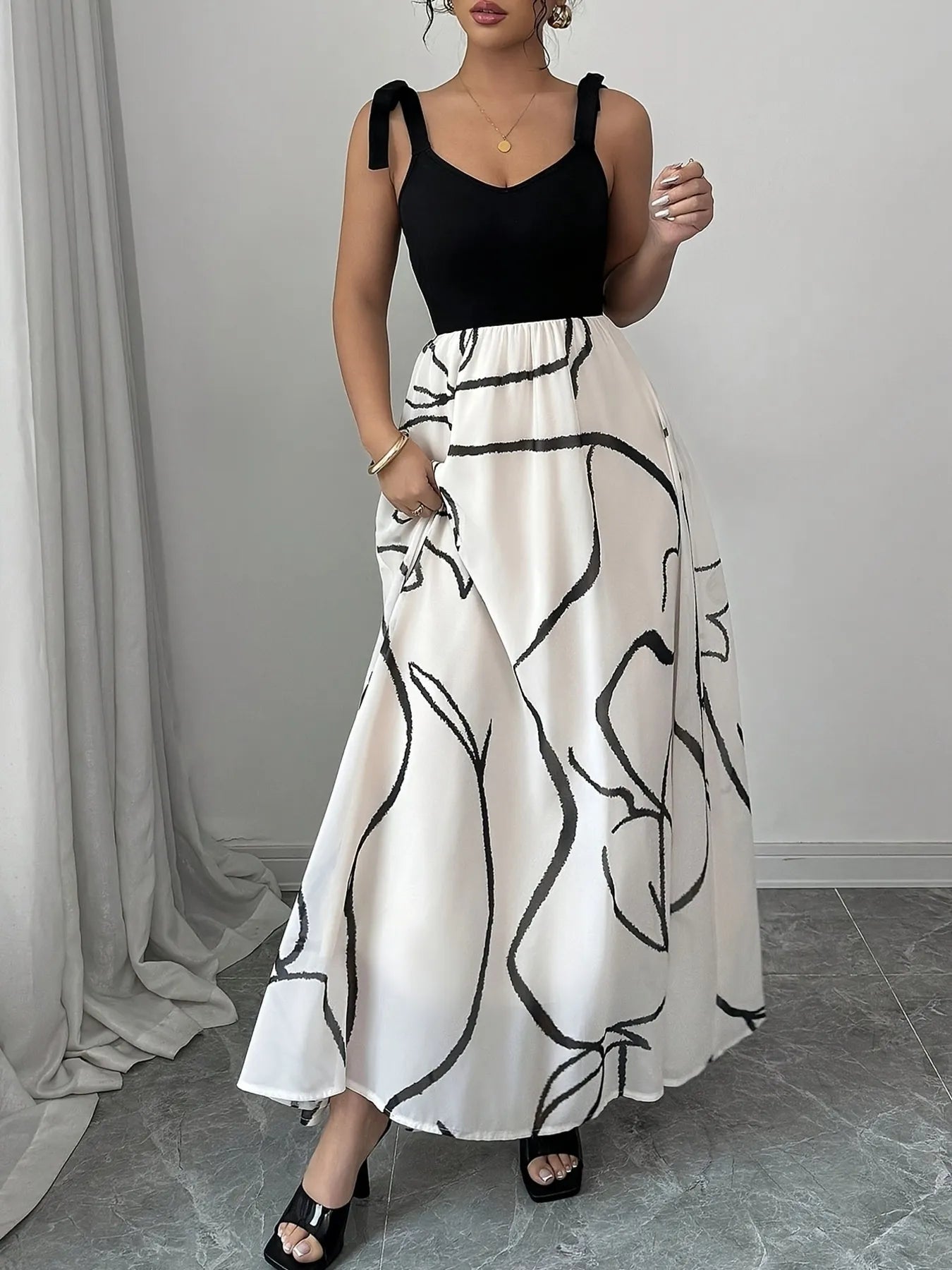 Women's Tie-Shoulder V-Neck Maxi Dress