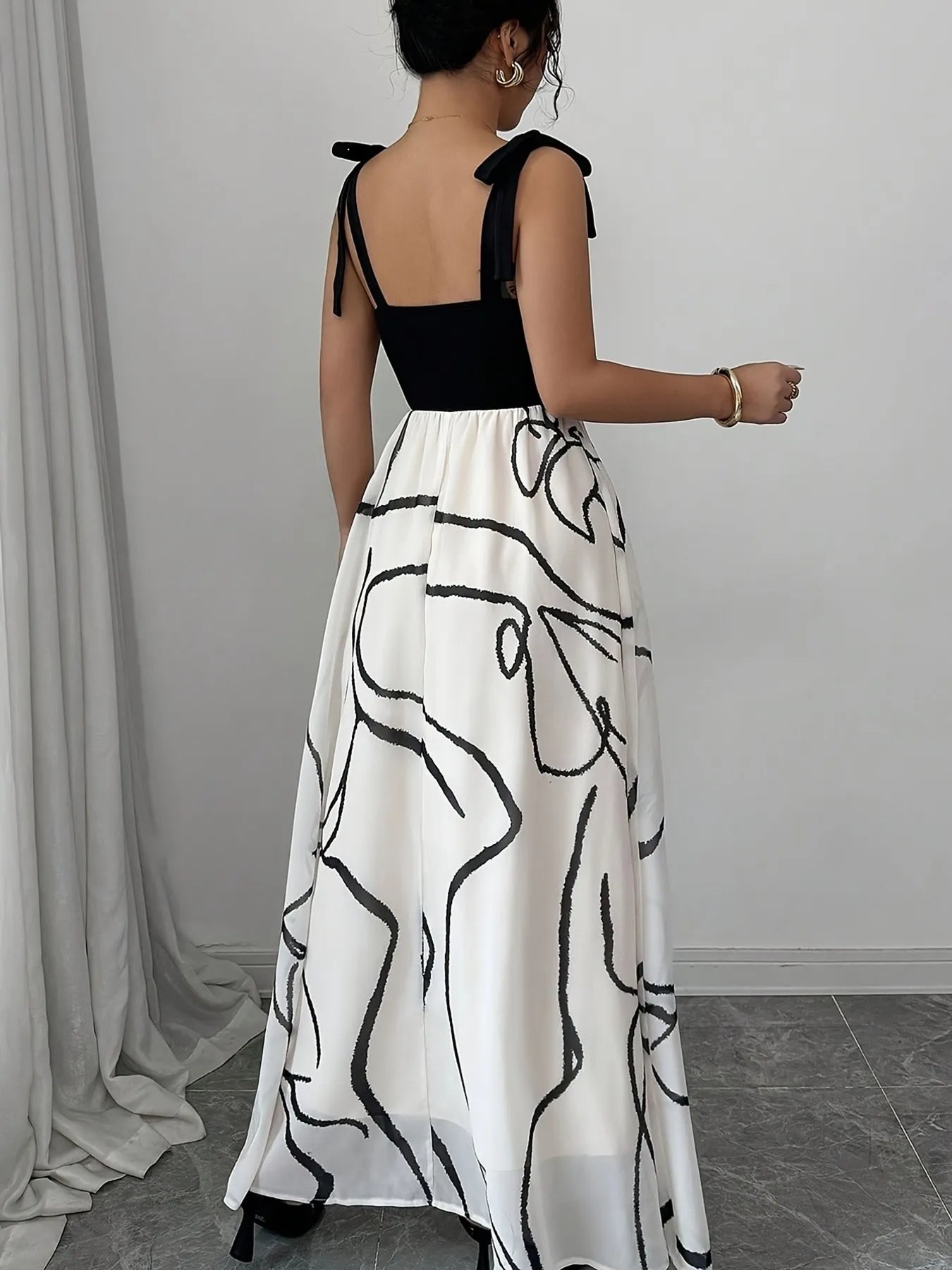 Women's Tie-Shoulder V-Neck Maxi Dress