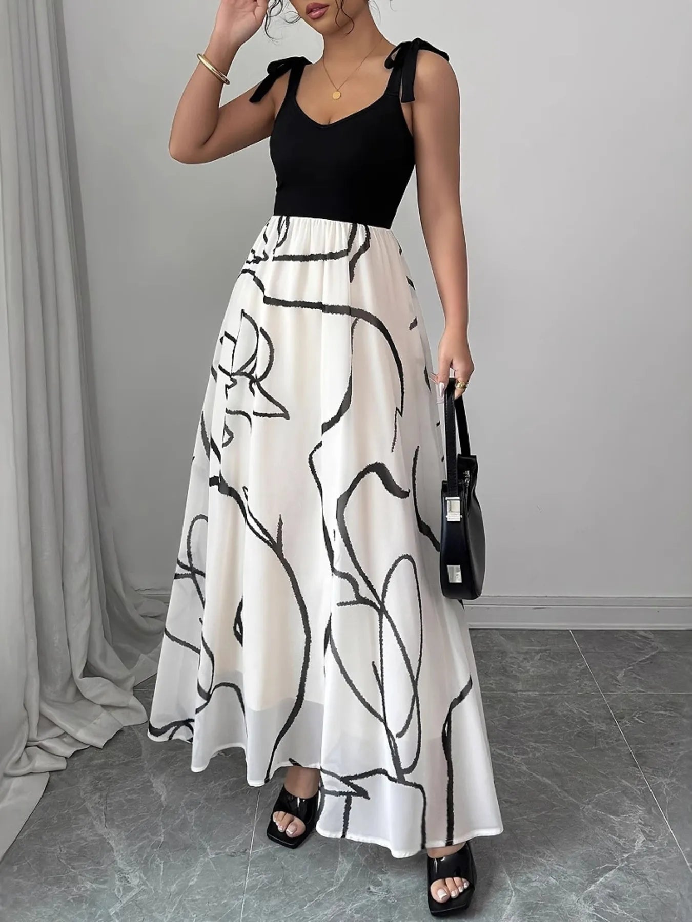 Women's Tie-Shoulder V-Neck Maxi Dress