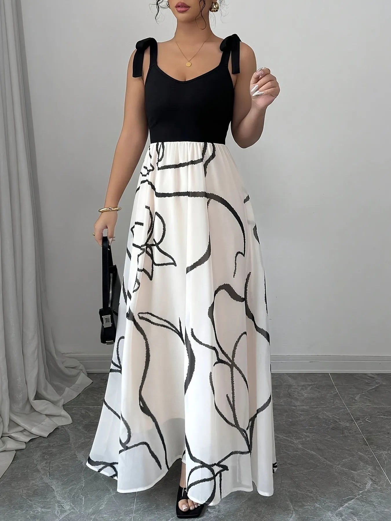Women's Tie-Shoulder V-Neck Maxi Dress