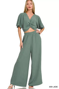 Women's Twist-Front Top and Wide-Leg Pants Set
