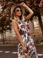Belted Printed Sleeveless Maxi Dress detail view 09 - Vellaya Lane