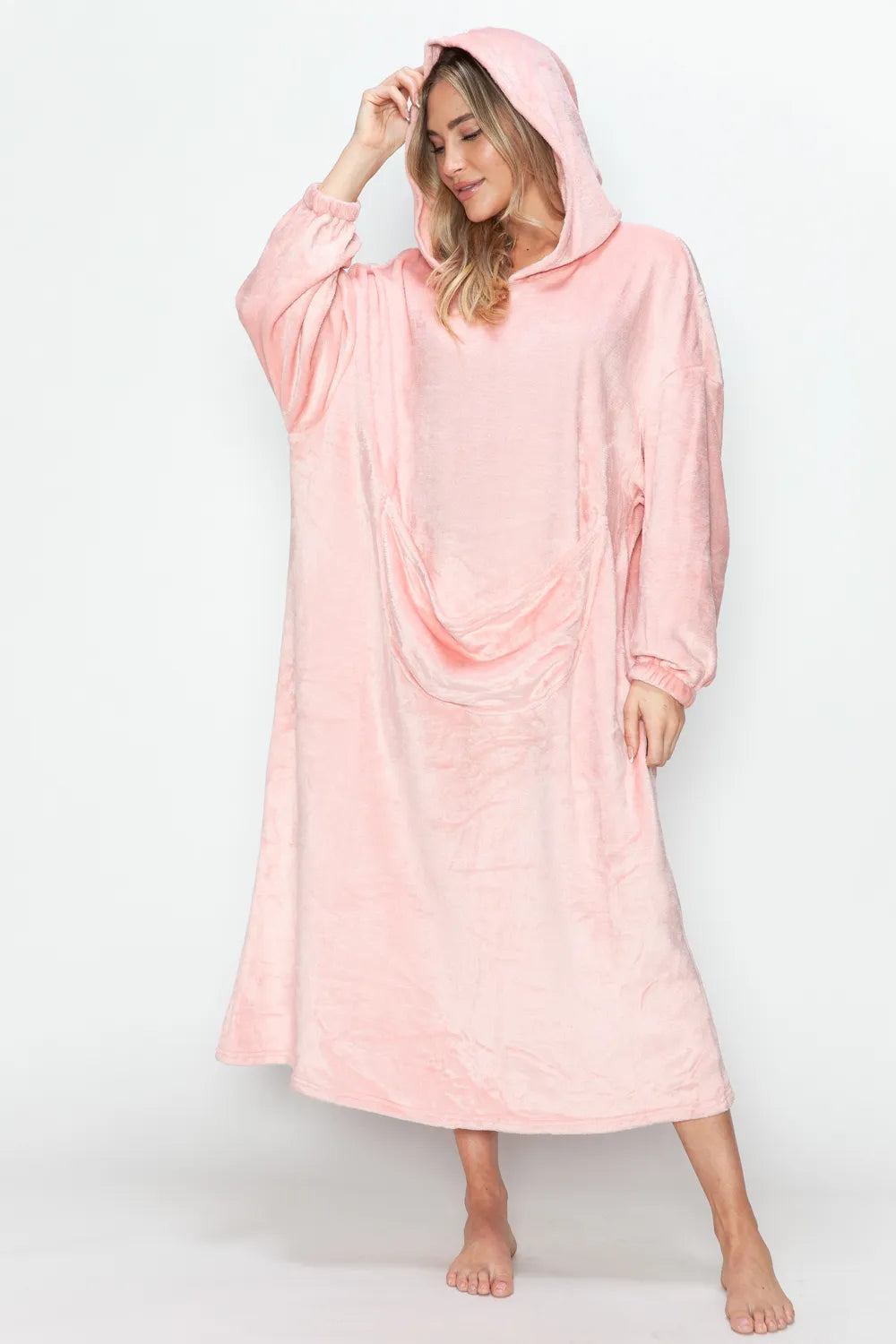 Full-Size Pocketed Hooded Midi Lounge Dress detail view 02 - Vellaya Lane