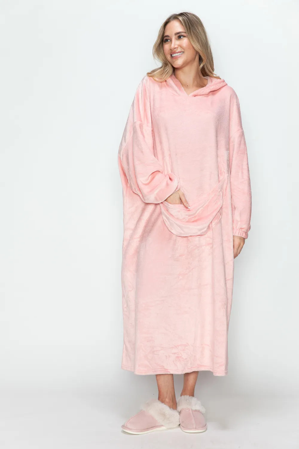 Full-Size Pocketed Hooded Midi Lounge Dress detail view 04 - Vellaya Lane