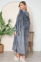 Full-Size Pocketed Hooded Midi Lounge Dress detail view 09 - Vellaya Lane