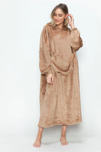 Full-Size Pocketed Hooded Midi Lounge Dress detail view 11 - Vellaya Lane