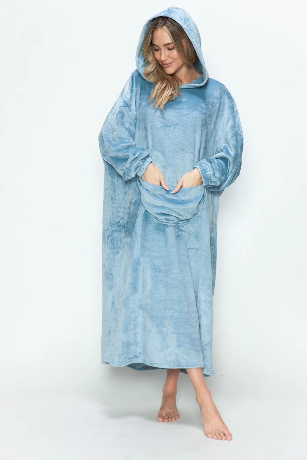 Full-Size Pocketed Hooded Midi Lounge Dress detail view 14 - Vellaya Lane