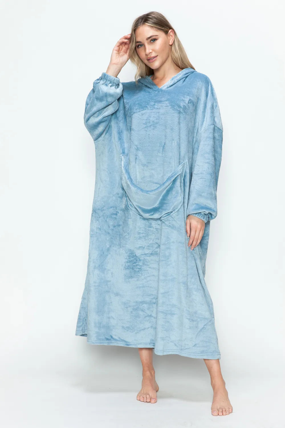 Full-Size Pocketed Hooded Midi Lounge Dress detail view 15 - Vellaya Lane