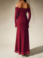 Glitter Off-Shoulder Maxi Dress detail view 02 - Vellaya Lane