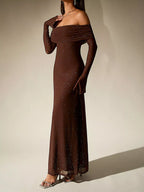 Glitter Off-Shoulder Maxi Dress detail view 06 - Vellaya Lane