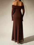Glitter Off-Shoulder Maxi Dress detail view 07 - Vellaya Lane