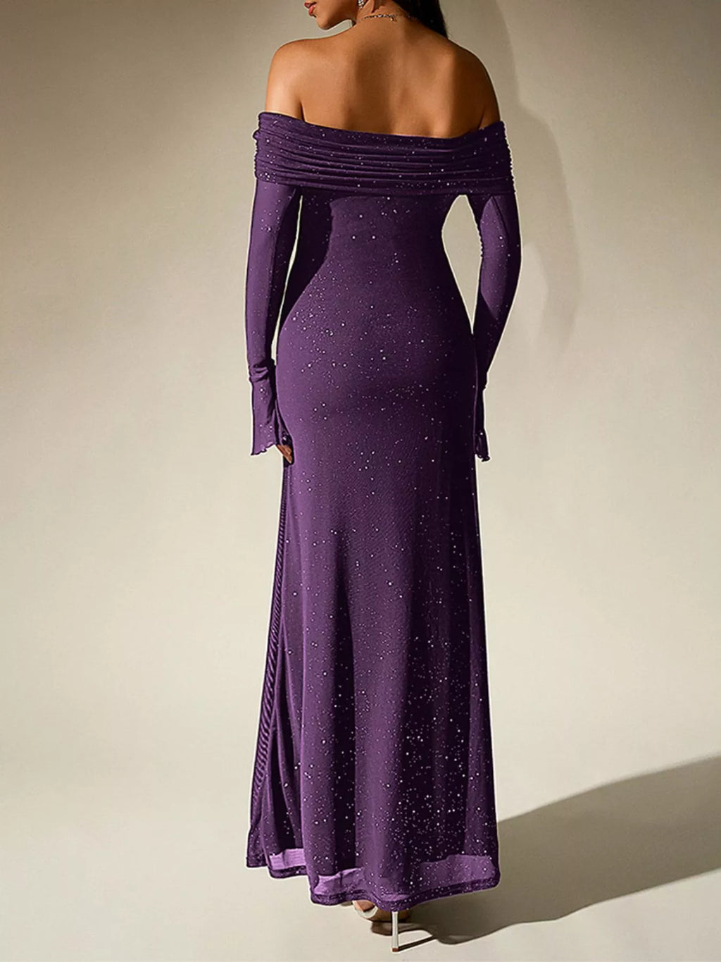 Glitter Off-Shoulder Maxi Dress detail view 20 - Vellaya Lane