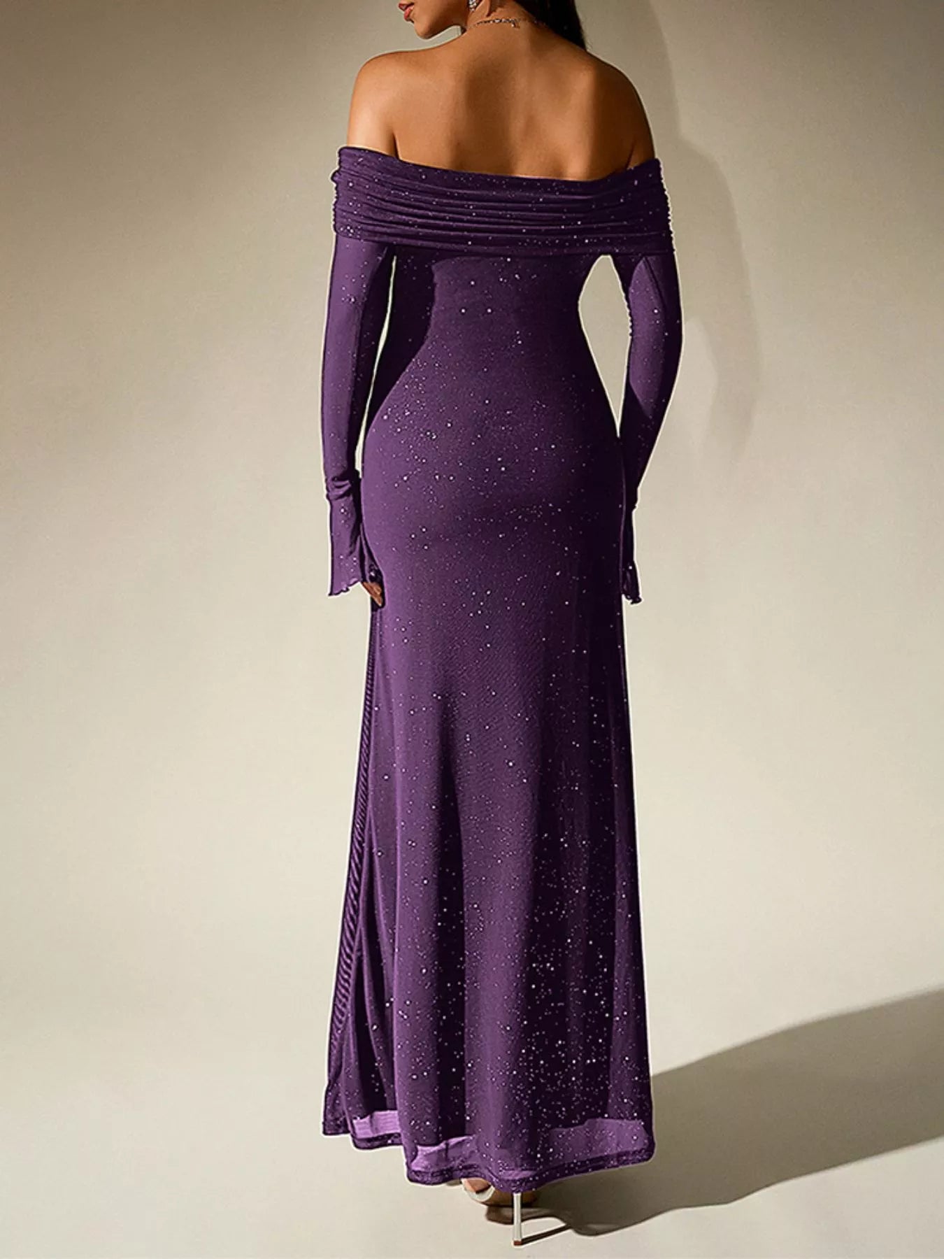 Glitter Off-Shoulder Maxi Dress detail view 20 - Vellaya Lane