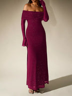 Glitter Off-Shoulder Maxi Dress detail view 22 - Vellaya Lane