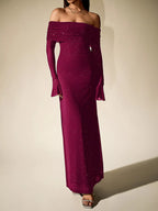 Glitter Off-Shoulder Maxi Dress detail view 23 - Vellaya Lane