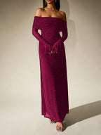 Glitter Off-Shoulder Maxi Dress detail view 24 - Vellaya Lane