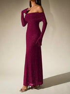 Glitter Off-Shoulder Maxi Dress detail view 26 - Vellaya Lane