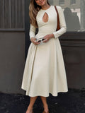 Keyhole Long-Sleeve Midi Dress - Vellaya Lane