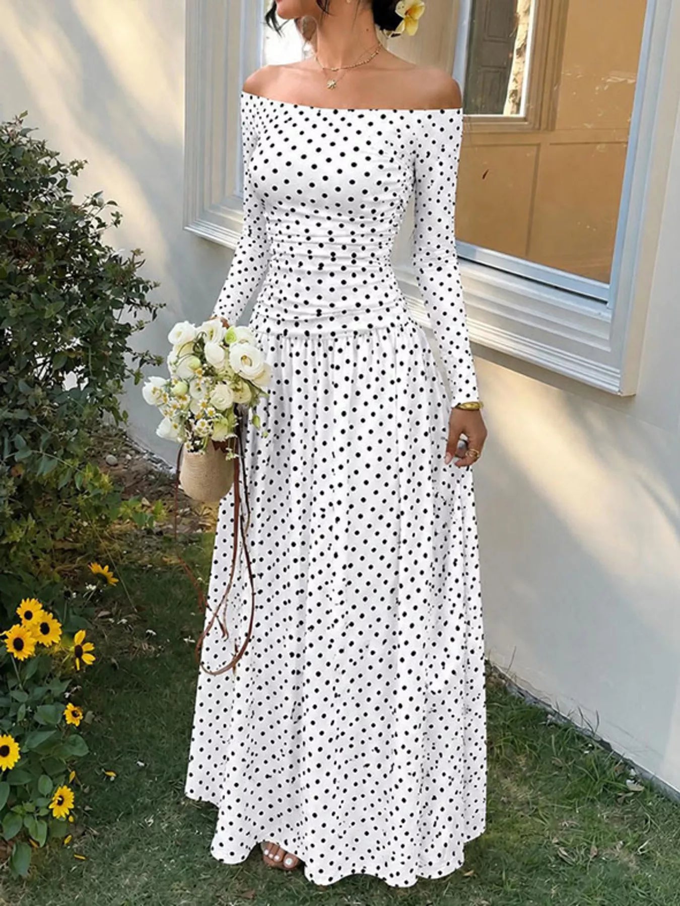 Off-the-Shoulder Ruched Maxi Dress - Vellaya Lane