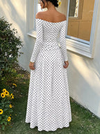 Off-the-Shoulder Ruched Maxi Dress detail view 04 - Vellaya Lane