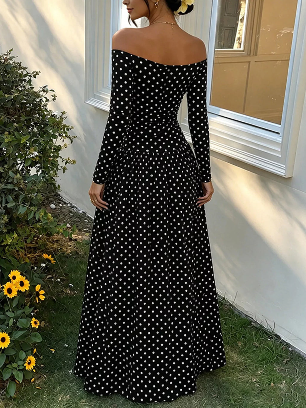 Off-the-Shoulder Ruched Maxi Dress detail view 17 - Vellaya Lane