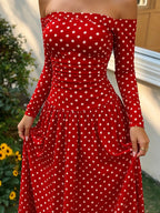 Off-the-Shoulder Ruched Maxi Dress detail view 23 - Vellaya Lane